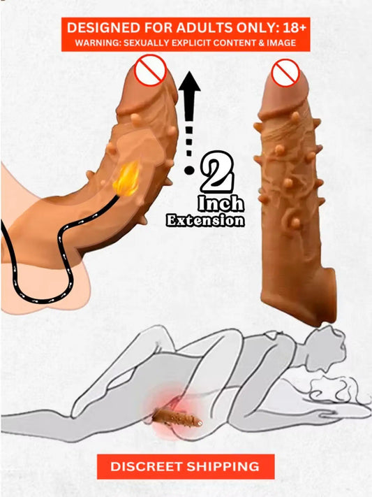 Dotted Penis Sleeve Double Hole 6 Inch Reusable Cock Extension Silicon Condom for Extra Length and Girth